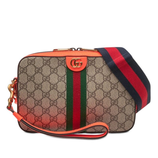 Gucci Ophidia GG Supreme Shoulder Bag Cross Orange Beige Leather