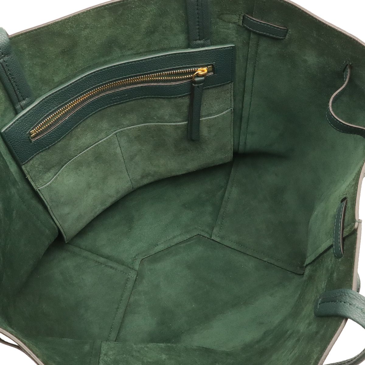Celine Cabas Phantom Small Belt Tote Shoulder Bag Leather Dark Green Gold — view 6