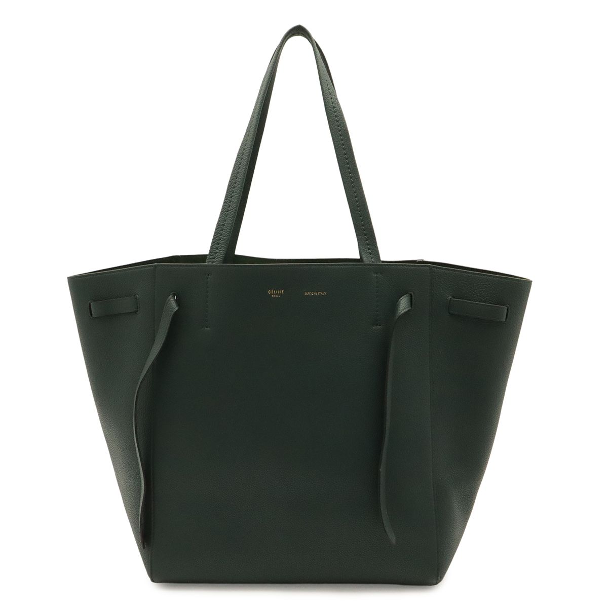 Celine Cabas Phantom Small Belt Tote Shoulder Bag Leather Dark Green Gold