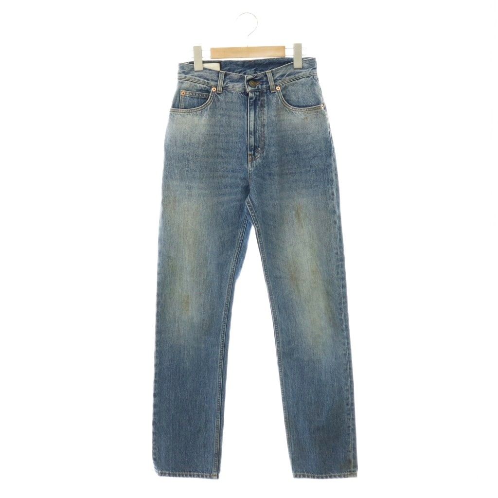 Gucci Denim Pants Jeans Tapered Logo Button 22 Blue