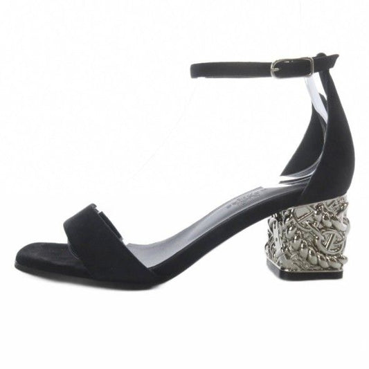 Hermes Glam 60 Chaine D'Ancre Strap Sandals Ankle Square Toe Chunky Heel Suede