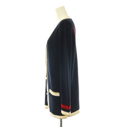 Gucci Embroidery GG Pearl Button Neck Cardigan Knit XS Navy Multicolor — view 3