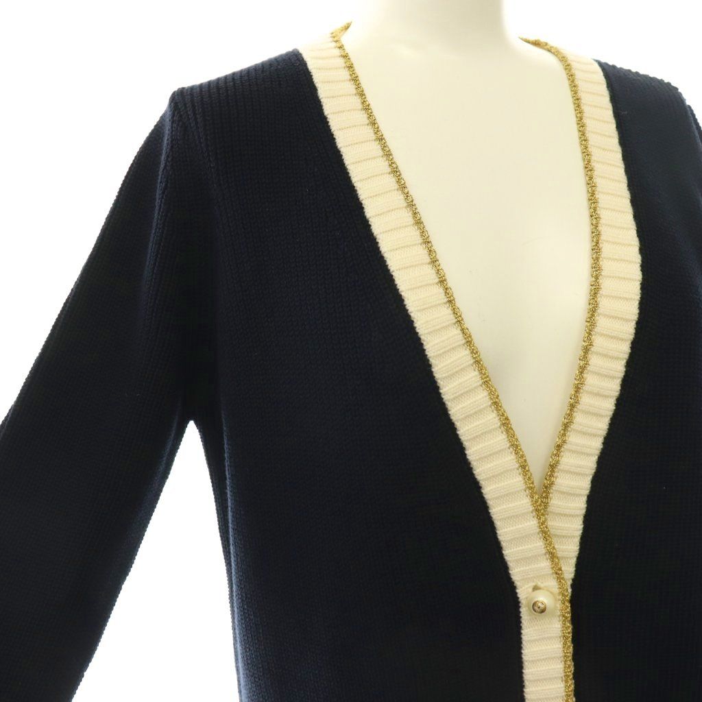 Gucci Embroidery GG Pearl Button Neck Cardigan Knit XS Navy Multicolor — view 4