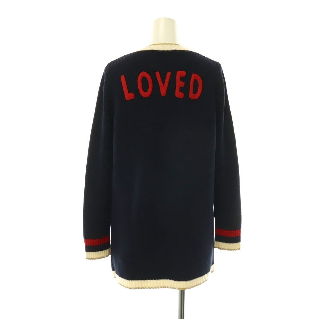 Gucci Embroidery GG Pearl Button Neck Cardigan Knit XS Navy Multicolor — view 2