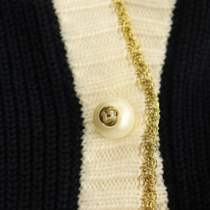 Gucci Embroidery GG Pearl Button Neck Cardigan Knit XS Navy Multicolor — view 7