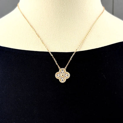 Van Cleef & Arpels Vintage Alhambra Necklace Pink Gold Pendant Pave Diamond — view 3