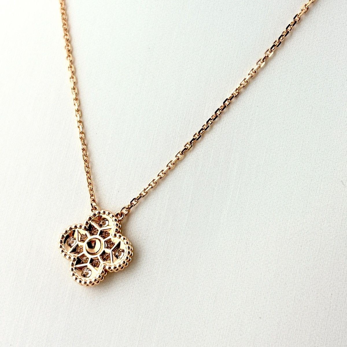 Van Cleef & Arpels Vintage Alhambra Necklace Pink Gold Pendant Pave Diamond — view 2