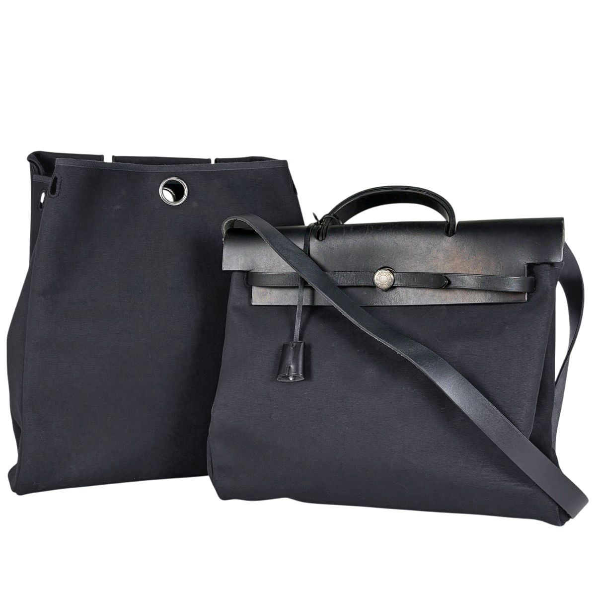 Hermes Herbag MM Handbag 2-Way Toile Officier Black
