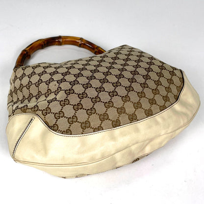 Gucci Shoulder Bag GG Pattern Bamboo Canvas Beige White — view 2