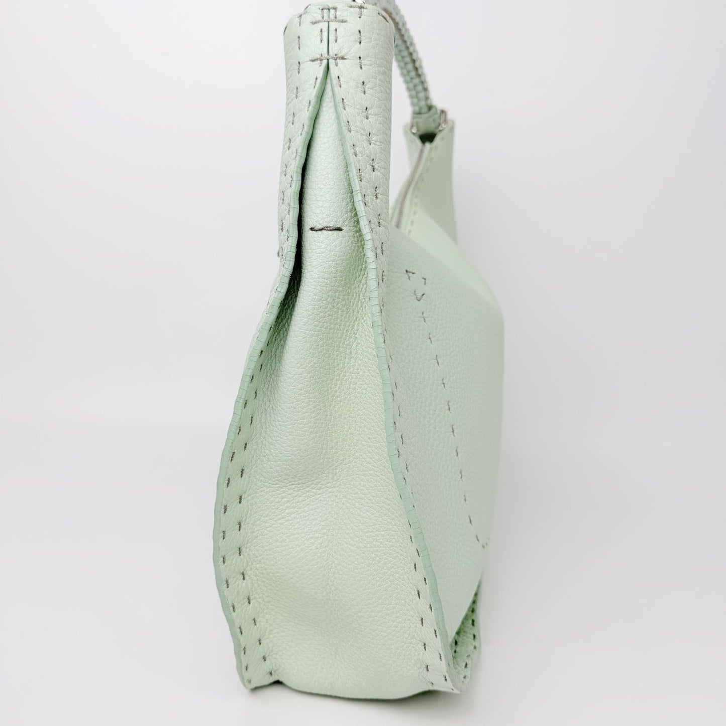 Fendi Selleria Stitch Shoulder Bag Leather Mint Green Silver Vintage — view 7