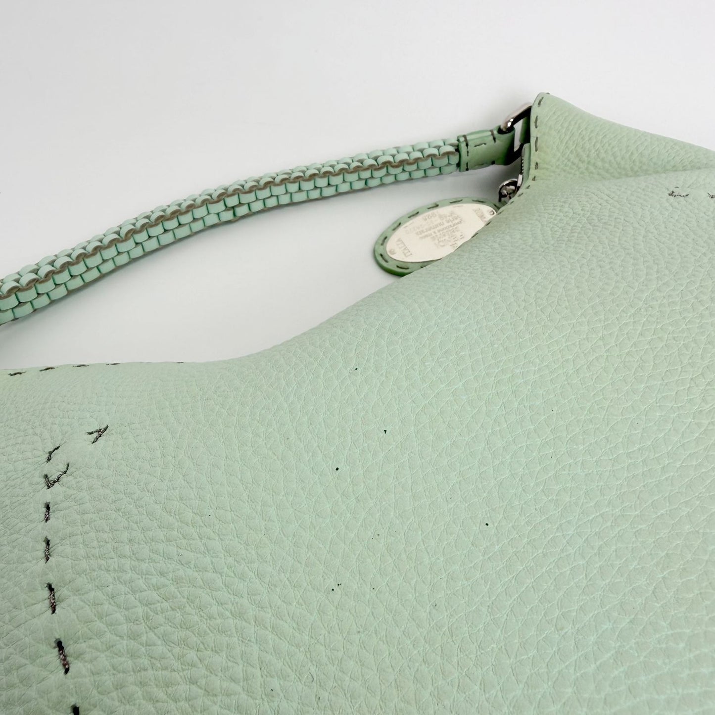 Fendi Selleria Stitch Shoulder Bag Leather Mint Green Silver Vintage — view 5