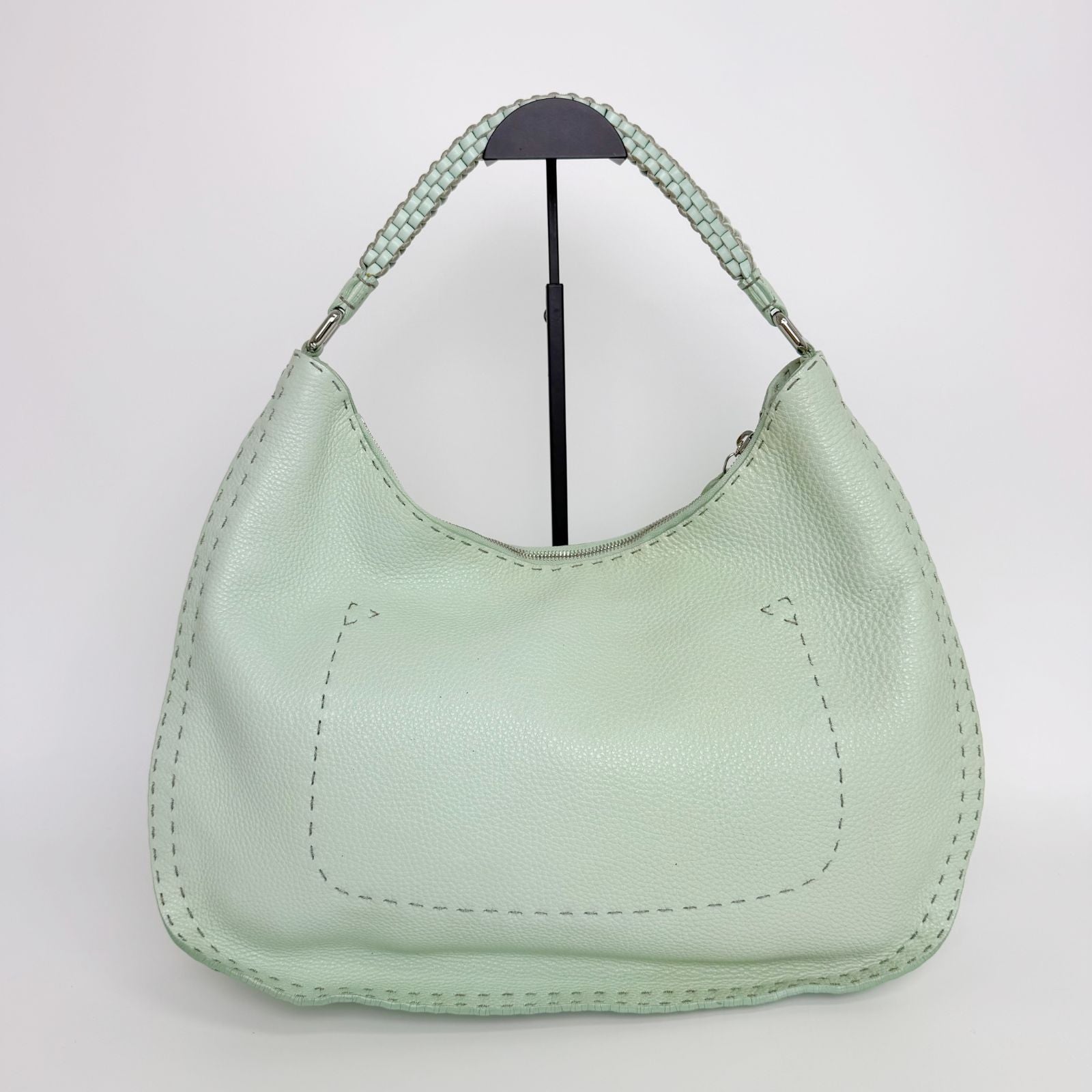 Fendi Selleria Stitch Shoulder Bag Leather Mint Green Silver Vintage — view 3