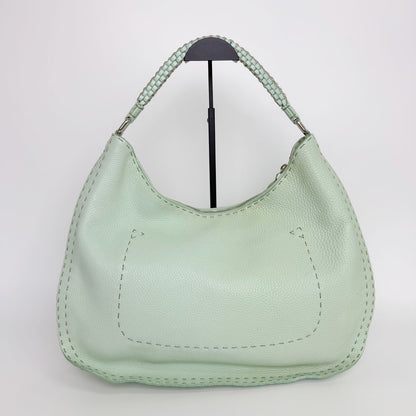 Fendi Selleria Stitch Shoulder Bag Leather Mint Green Silver Vintage — view 3