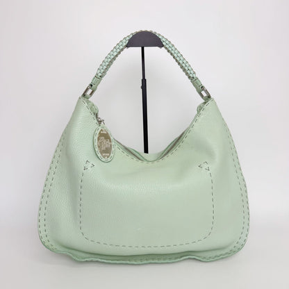 Fendi Selleria Stitch Shoulder Bag Leather Mint Green Silver Vintage — view 2