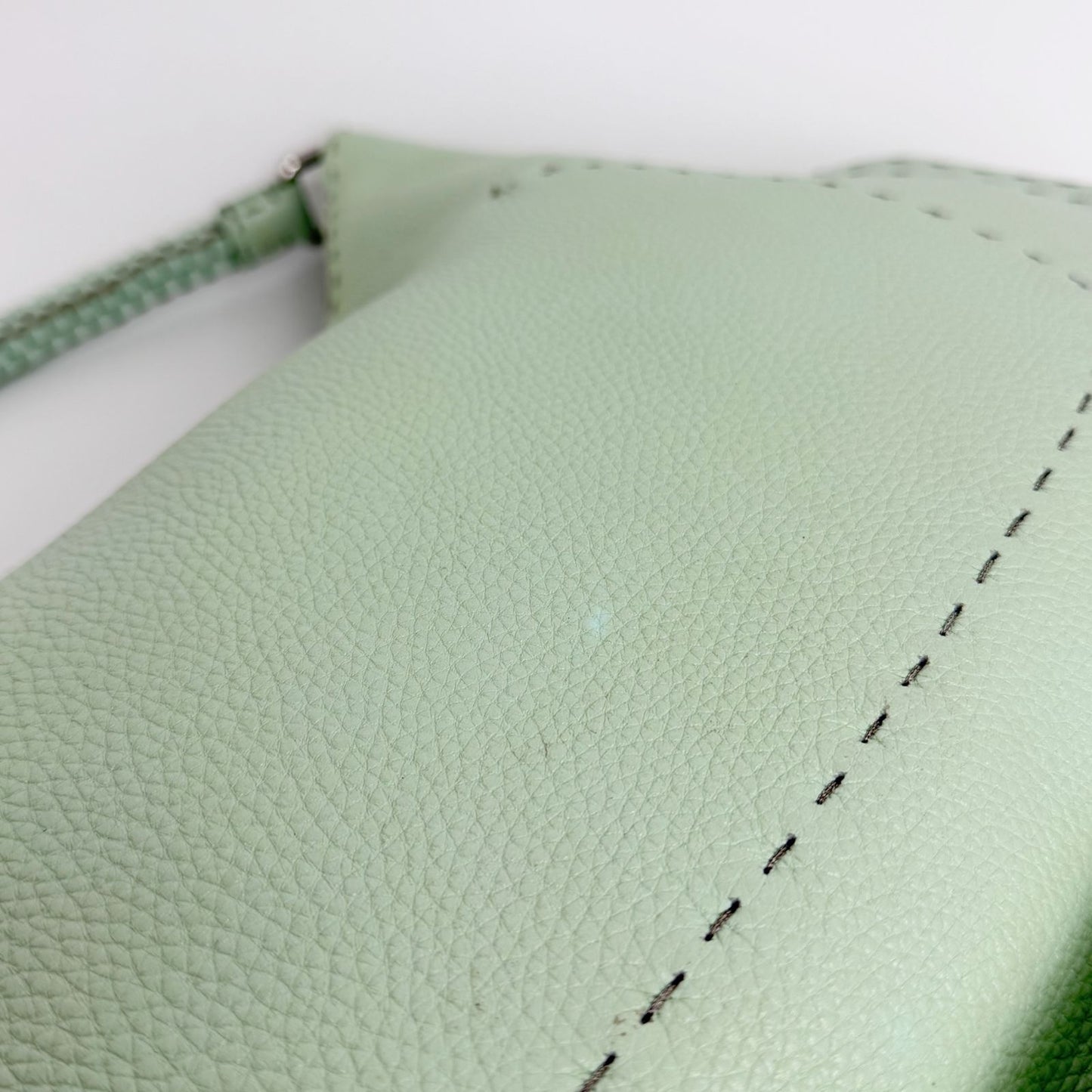 Fendi Selleria Stitch Shoulder Bag Leather Mint Green Silver Vintage — view 4