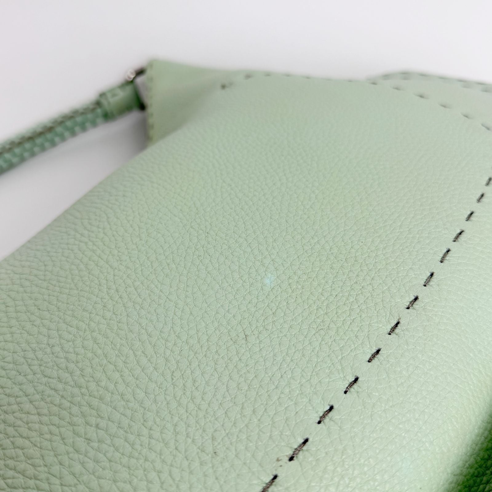 Fendi Selleria Stitch Shoulder Bag Leather Mint Green Silver Vintage — view 4