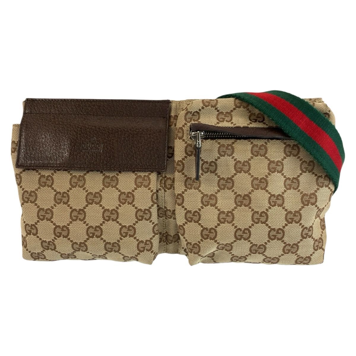 Gucci Sherry Line Beige Brown GG Canvas Leather Belt Bag Waist Pouch
