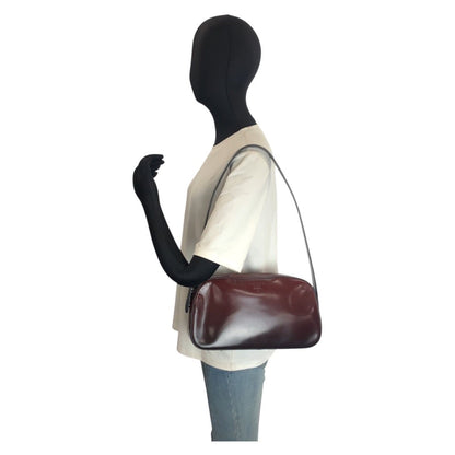 Prada Wine Red Black Patent Leather Shoulder Bag — view 7