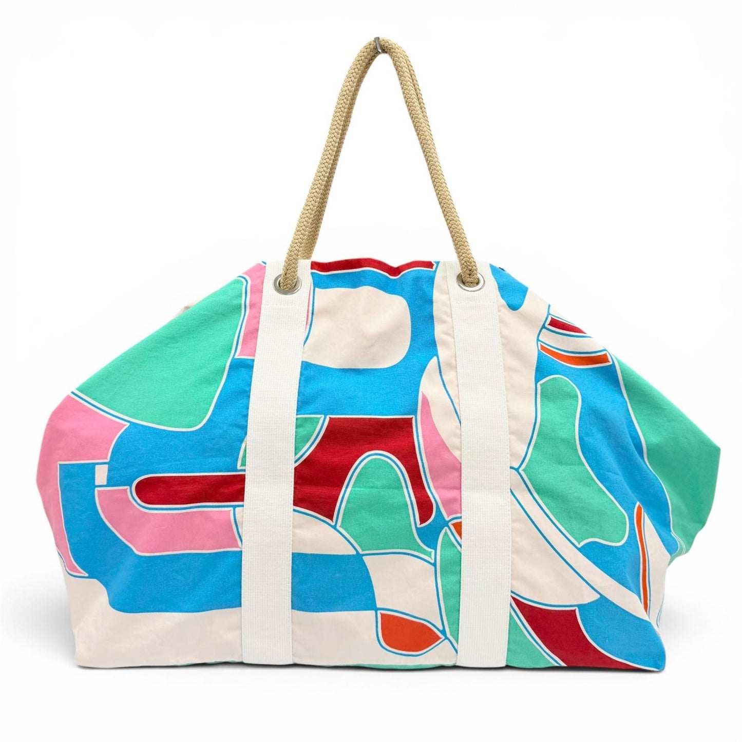 Hermes Cabas Drapeaux Au Vent Cotton Canvas Large Tote Bag