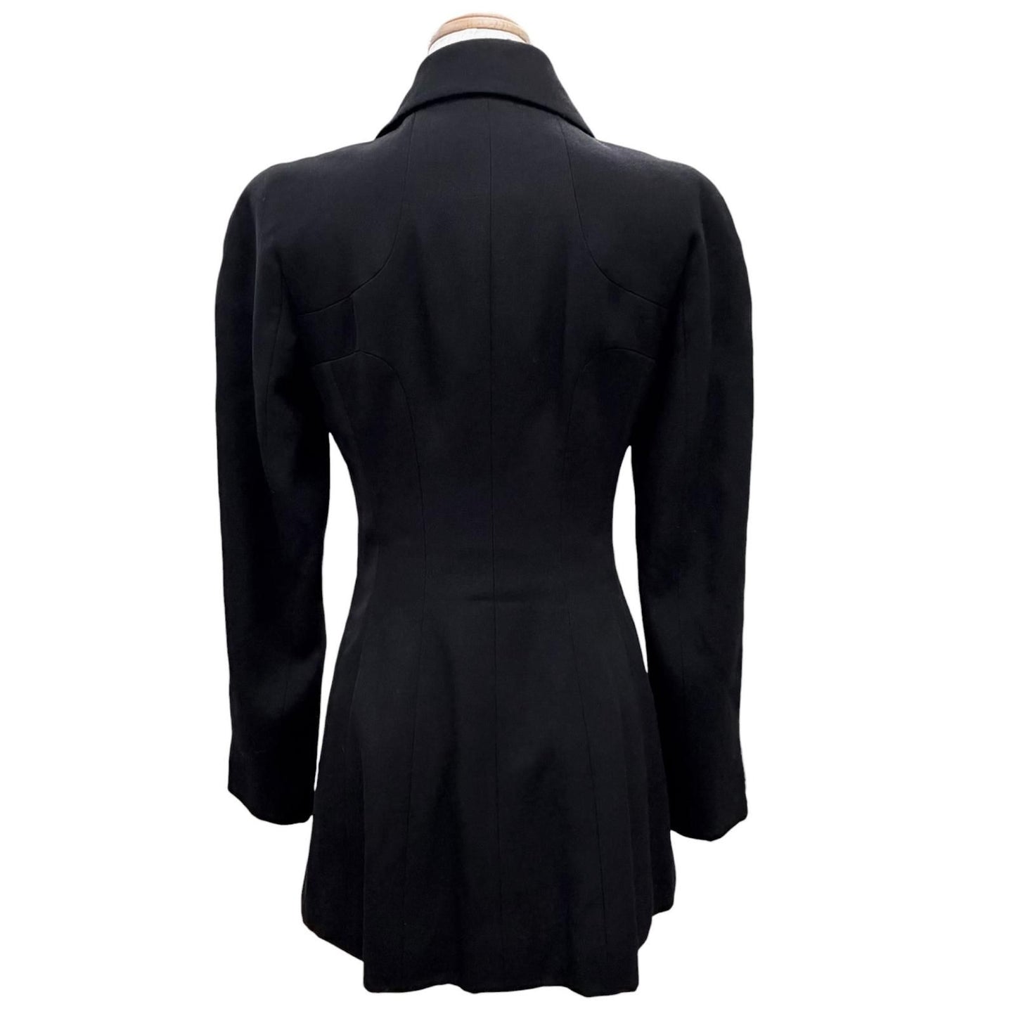 Chanel Vintage Wool CC Logo Tuck Button Peak Lapel Jacket Black 34 — view 4