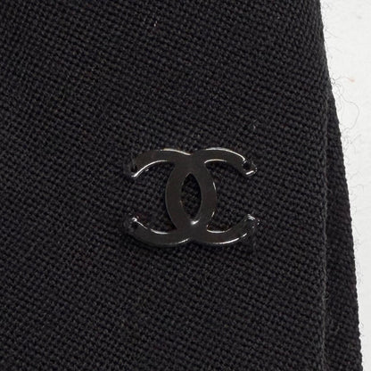 Chanel Vintage Wool CC Logo Tuck Button Peak Lapel Jacket Black 34 — view 6