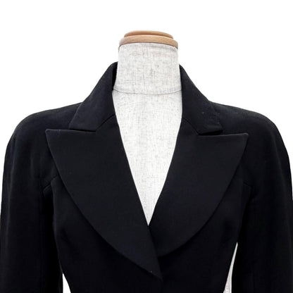 Chanel Vintage Wool CC Logo Tuck Button Peak Lapel Jacket Black 34 — view 2