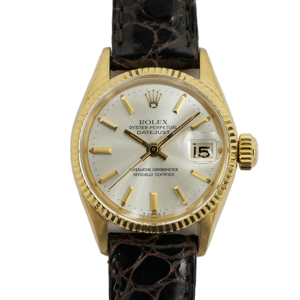 Rolex Datejust Silver Dial 18K Yellow Gold No 74 Vintage Watch Automatic