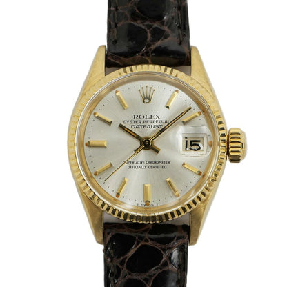 Rolex Datejust Silver Dial 18K Yellow Gold No 74 Vintage Watch Automatic
