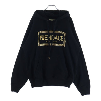 Fendi Front Fendace Logo Print Pullover Sweatshirt Hoodie Black Gold