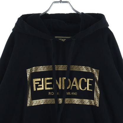 Fendi Front Fendace Logo Print Pullover Sweatshirt Hoodie Black Gold — view 3