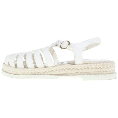 Chanel CC Logo Lace Up Sandals Leather White