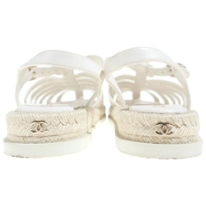 Chanel CC Logo Lace Up Sandals Leather White — view 3