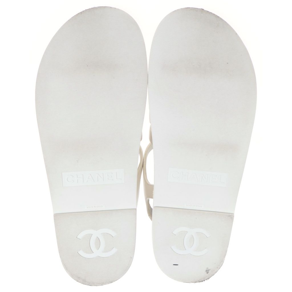Chanel CC Logo Lace Up Sandals Leather White — view 5