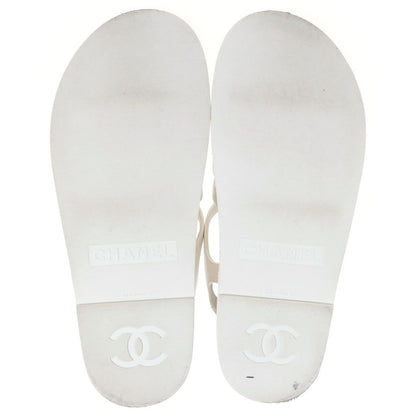 Chanel CC Logo Lace Up Sandals Leather White — view 5