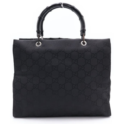 Gucci Tote Bag Back Bamboo GG Canvas Silver Nylon Black