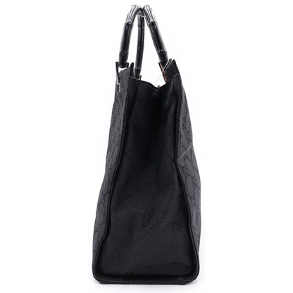 Gucci Tote Bag Back Bamboo GG Canvas Silver Nylon Black — view 3