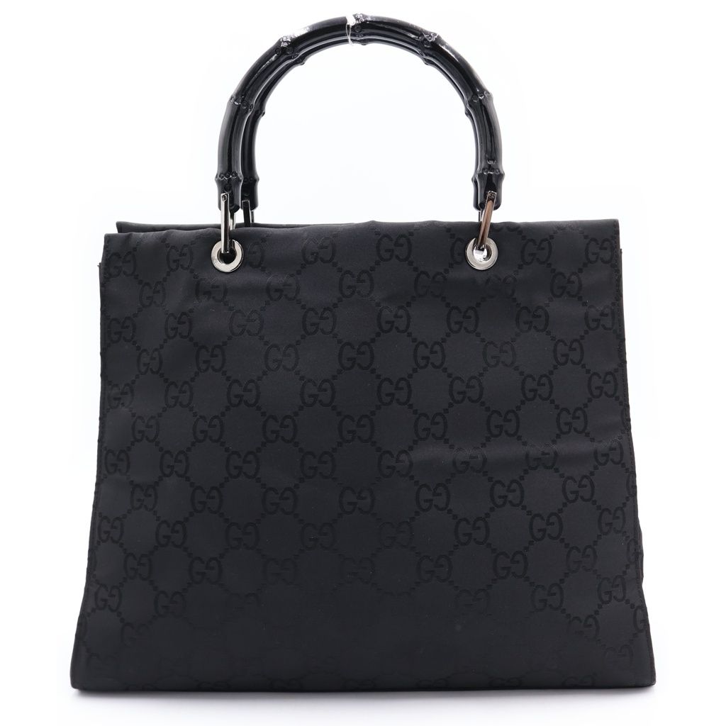 Gucci Tote Bag Back Bamboo GG Canvas Silver Nylon Black — view 2