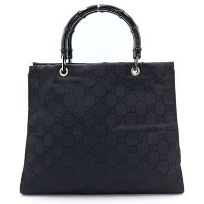 Gucci Tote Bag Back Bamboo GG Canvas Silver Nylon Black — view 2