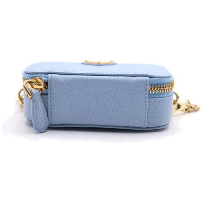 Prada Saffiano Triangle Mini Pouch Shoulder Bag Light Blue Leather Gold — view 4