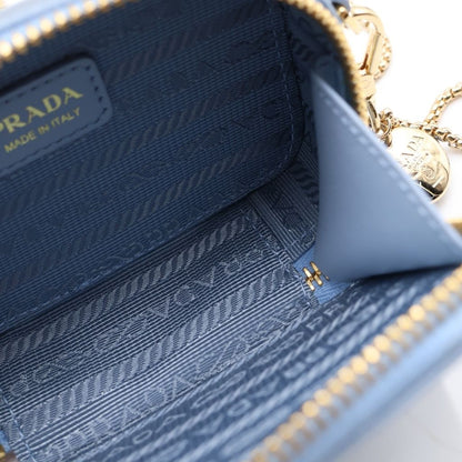 Prada Saffiano Triangle Mini Pouch Shoulder Bag Light Blue Leather Gold — view 7