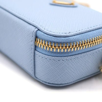 Prada Saffiano Triangle Mini Pouch Shoulder Bag Light Blue Leather Gold — view 5