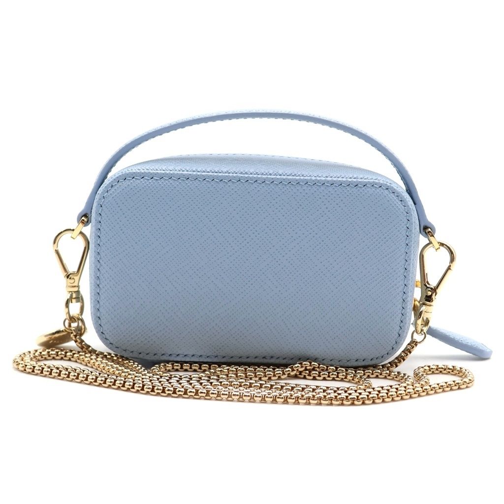 Prada Saffiano Triangle Mini Pouch Shoulder Bag Light Blue Leather Gold — view 2