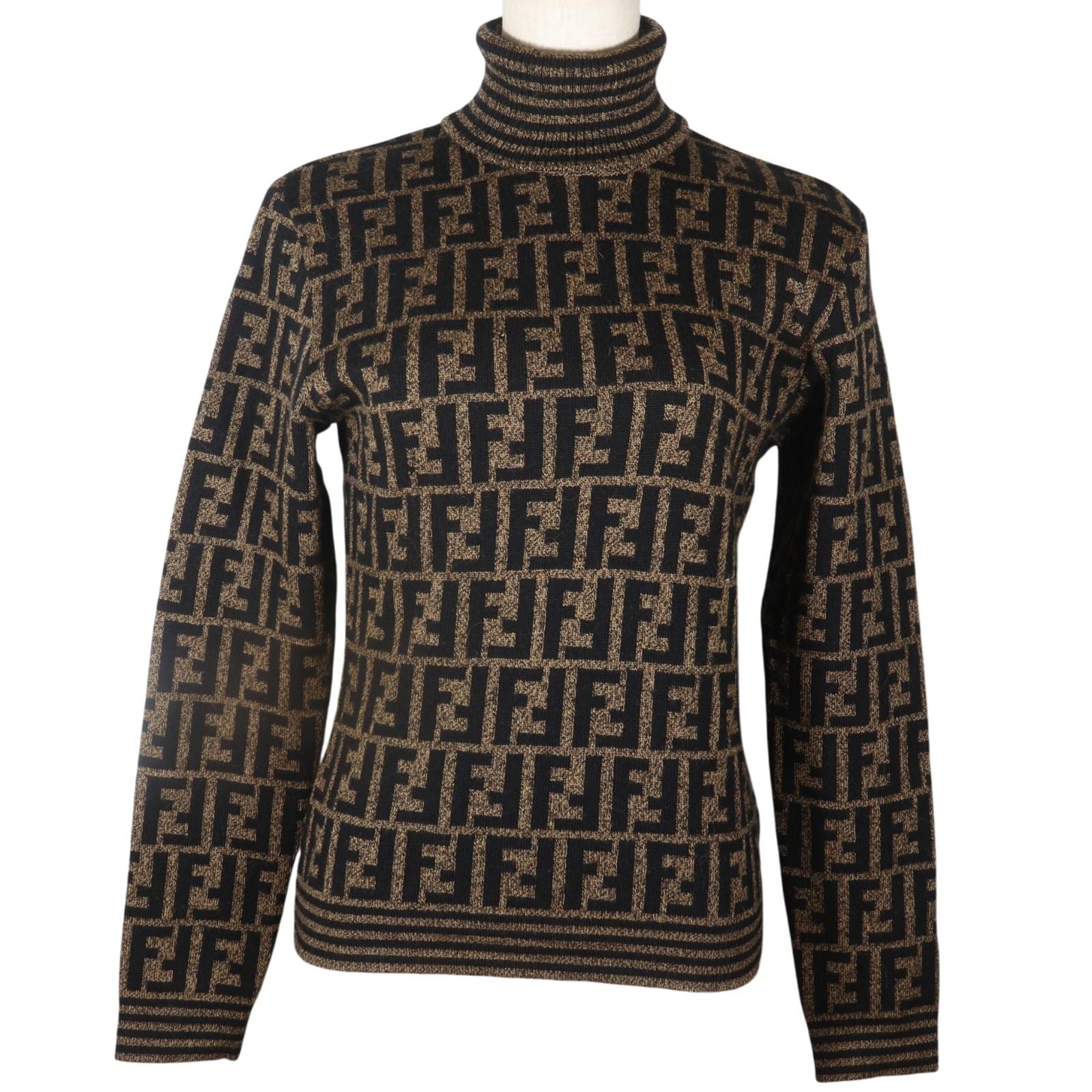 Fendi Zucca Turtleneck Wool Brown Sweater