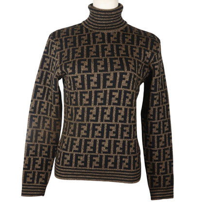 Fendi Zucca Turtleneck Wool Brown Sweater
