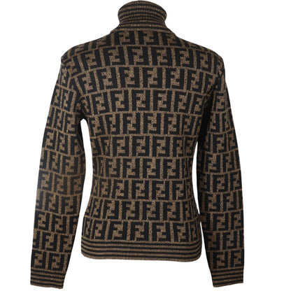 Fendi Zucca Turtleneck Wool Brown Sweater — view 3