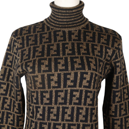 Fendi Zucca Turtleneck Wool Brown Sweater — view 2
