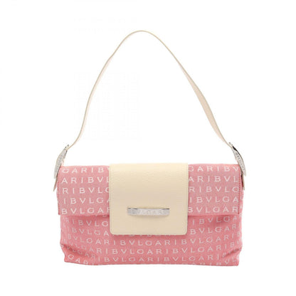 Bvlgari Shoulder Bag Logo Mania Pink White Canvas Leather