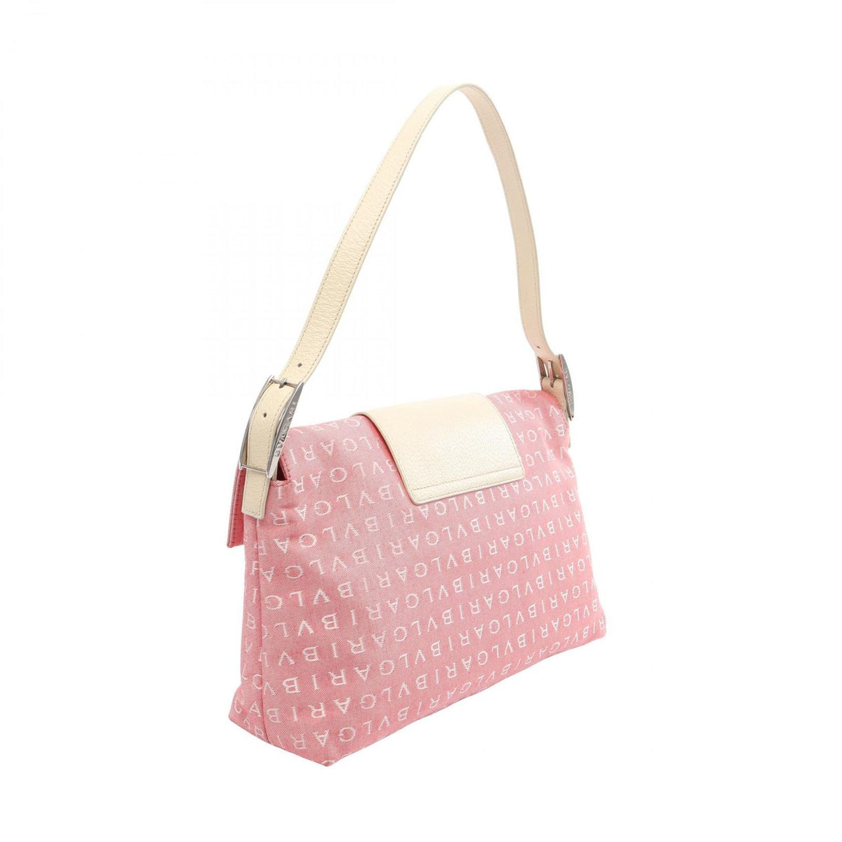 Bvlgari Shoulder Bag Logo Mania Pink White Canvas Leather — view 2