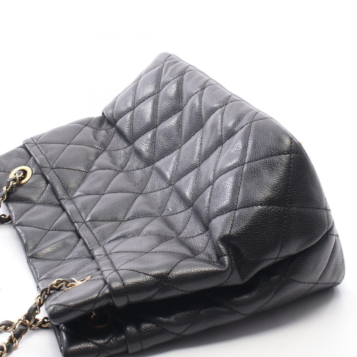Chanel Tote Bag Quilted CC Logo Black Caviar Leather CC Chain — view 8