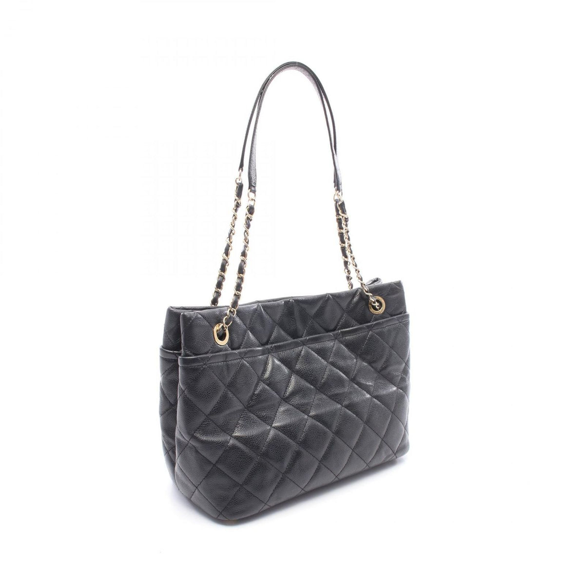 Chanel Tote Bag Quilted CC Logo Black Caviar Leather CC Chain — view 2